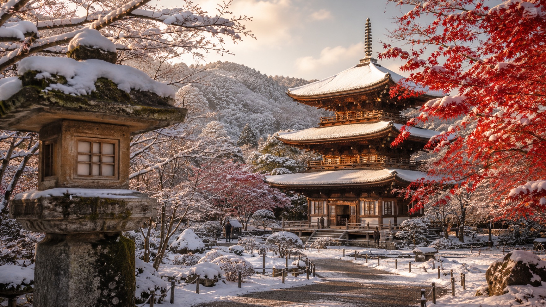 A temple in Japan with cherry blossom