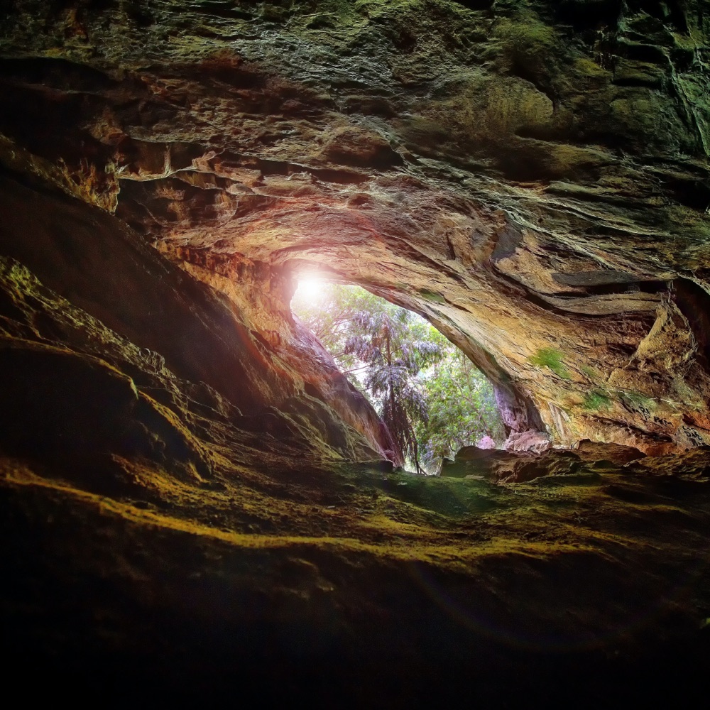 Daylight through the mouth of Ravana Cave near Ella
