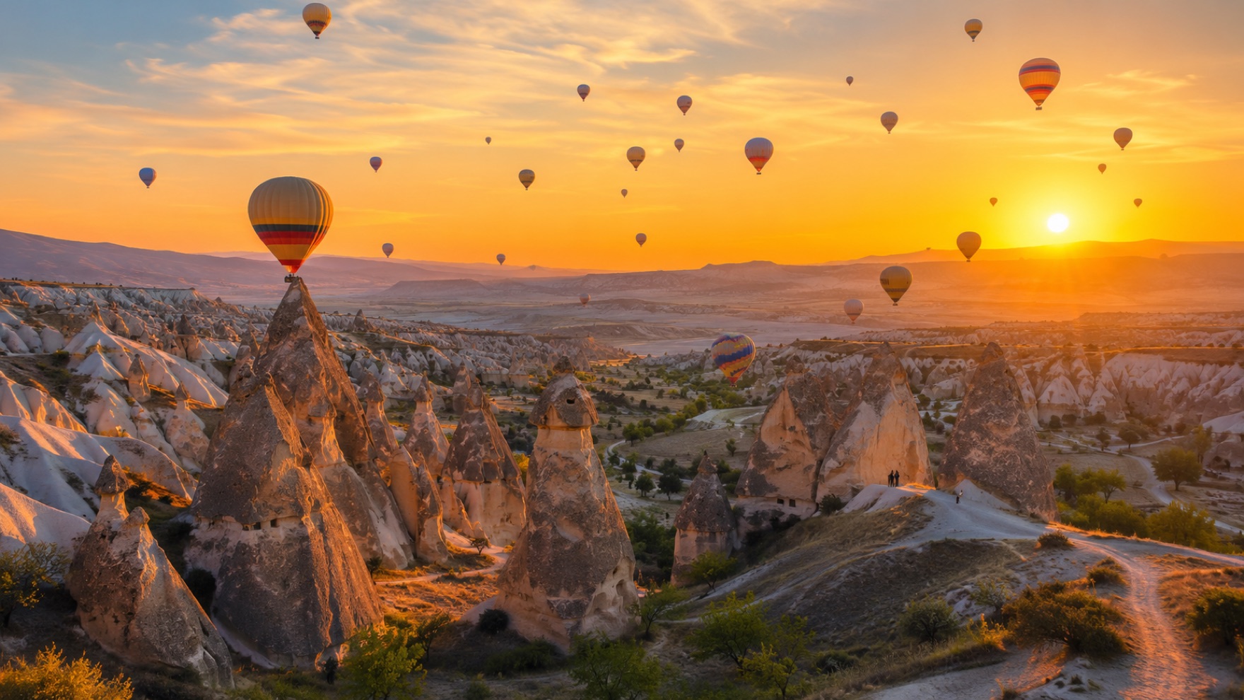 Hot-air balloons over the rock valleys of Cappadocia